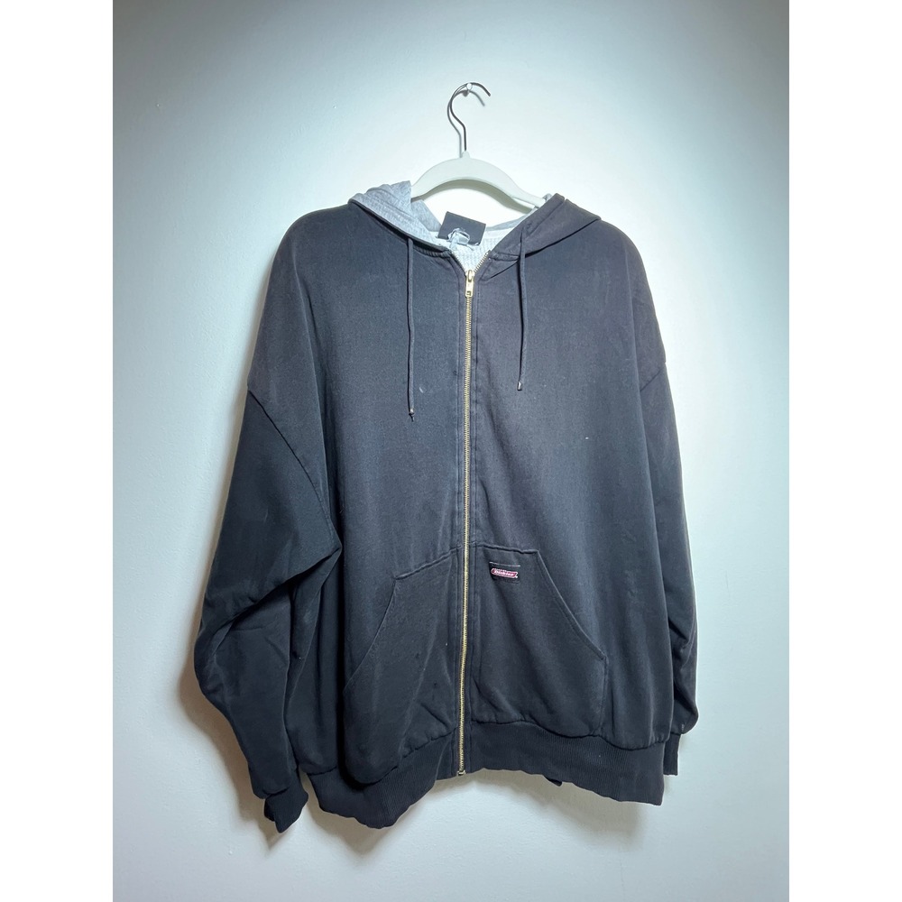 Genuine Dickies Mens Thermal Lined Full Zip Hoodie Black Waffle Knit Jacket